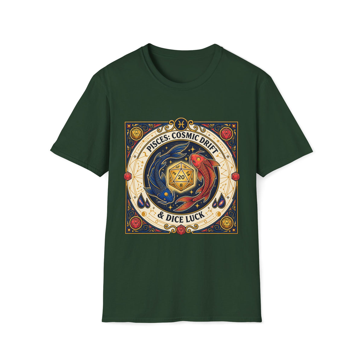 Pisces: Cosmic Drift & Dice Luck T-shirt
