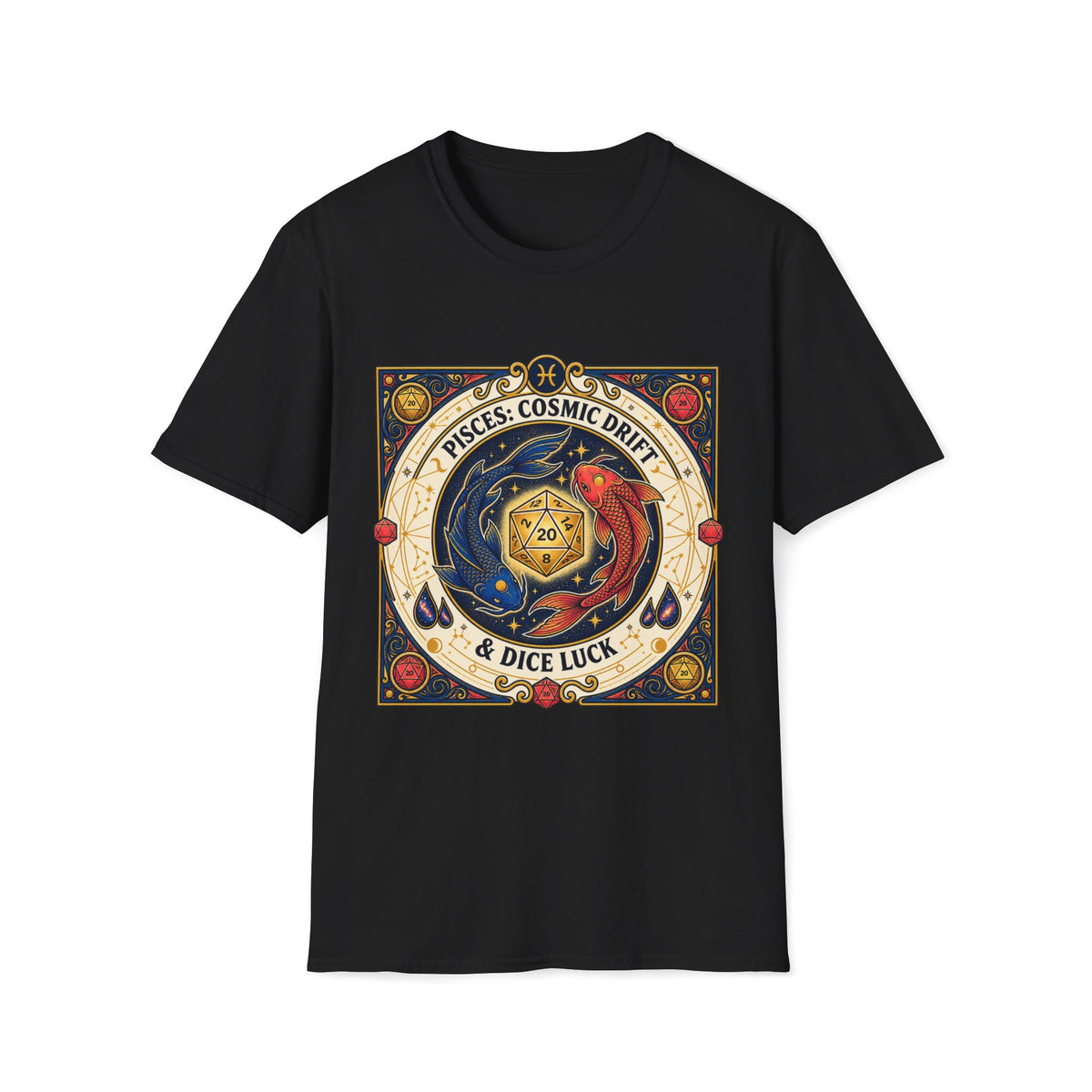 Pisces: Cosmic Drift & Dice Luck T-shirt
